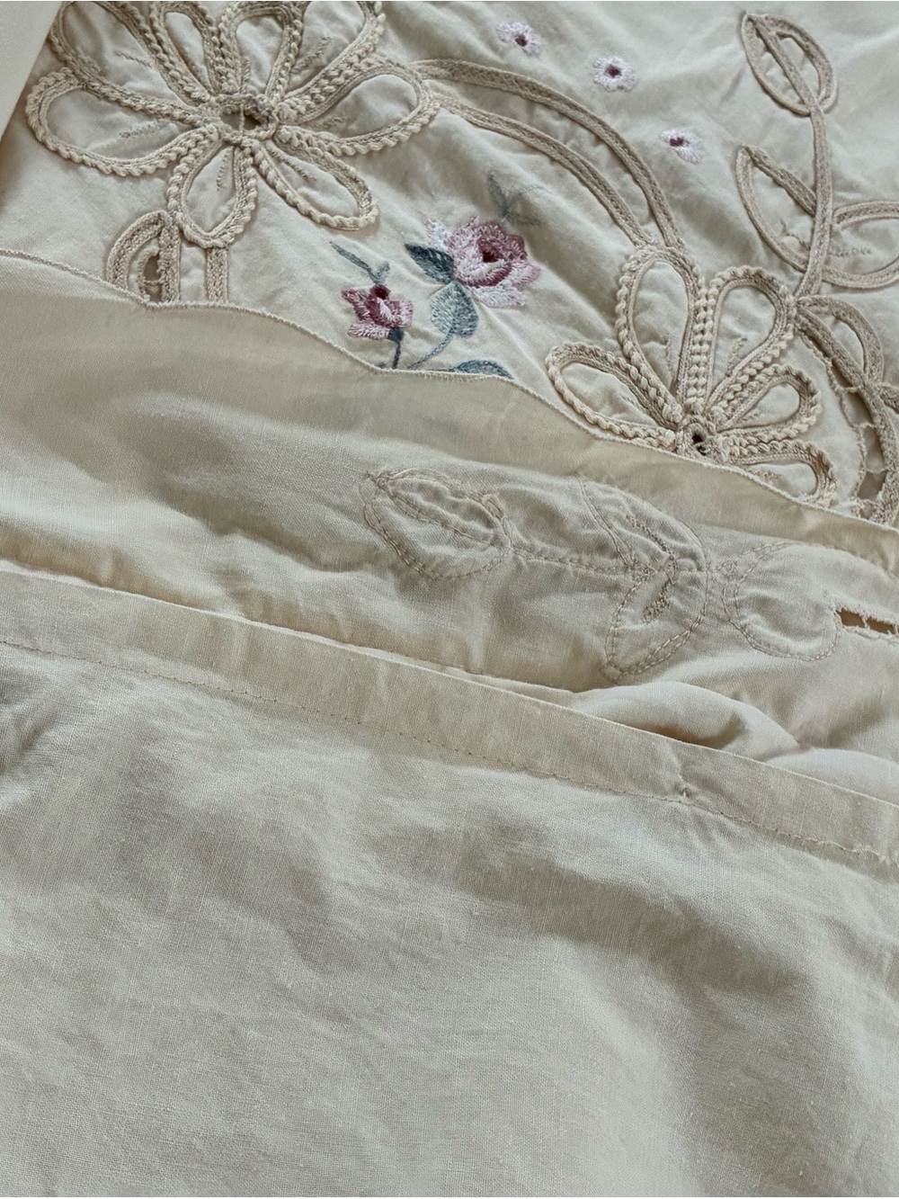 Duvet Cover Twin Size Battenberg Lace Embroidered Cream Color Vintage - Picture 7 of 10